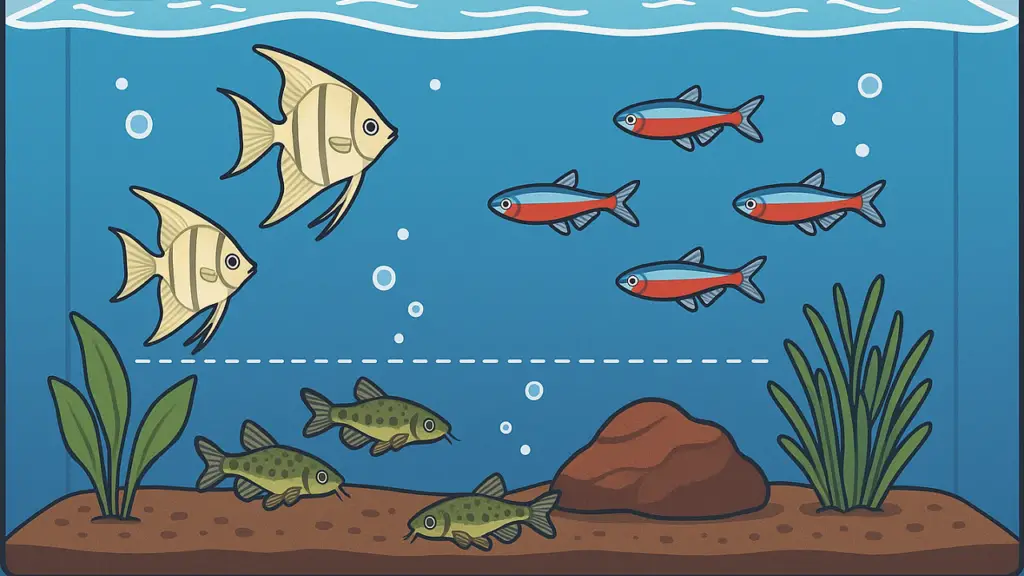 Como distribuir os peixes em diferentes níveis no aquário.