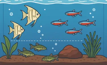 Como distribuir os peixes em diferentes níveis no aquário.